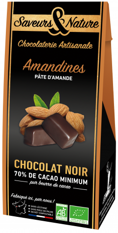 Amandines, pâte d'amande enrobée de chocolat noir - 45g