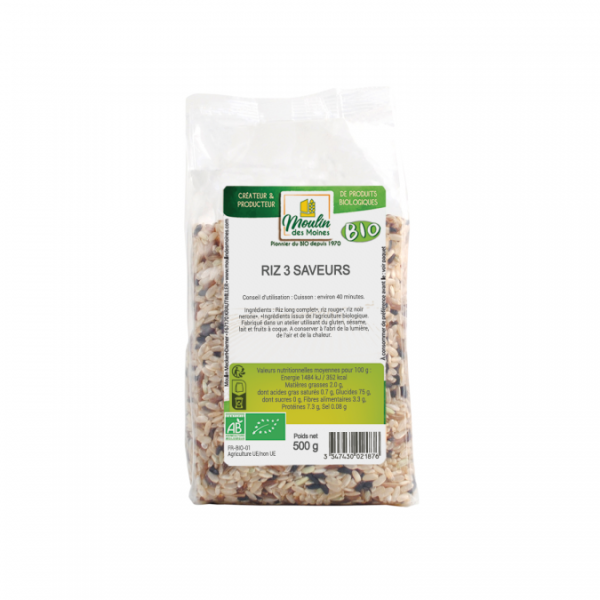Moulin des Moines Riz 3 Saveurs (long complet, rouge, sauvage) 500G