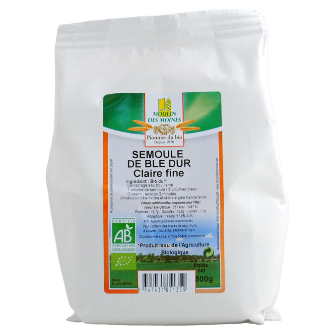 Moulin des Moines Semoule de Blé Dur Fine 500G – Green Village Maroc