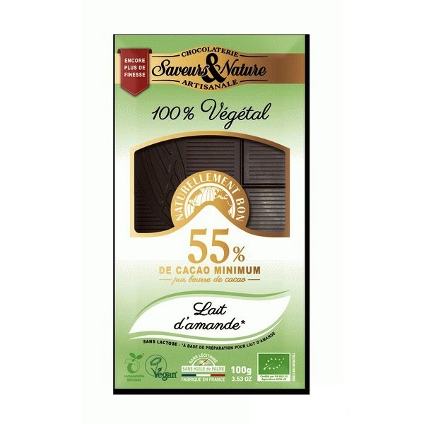 Saveurs et Nature Chocolat au Lait d'Amande Vegan sans Lactose 55