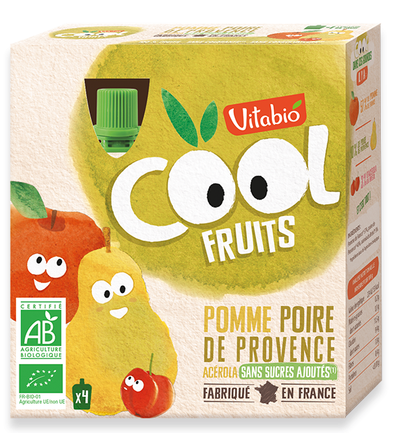 VITABIO - GOURDE POMME FRAMBOISE ACEROLA 4X90G - Bio Pour Bébés