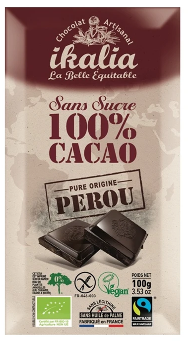 Saveurs et Nature Chocolat Noir 100 % Cacao sans Sucre 100G – Green Village  Maroc