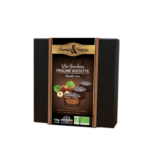 Saveurs & Nature -- Bouchées praliné noisette enrobés de chocolat noir –  Aventure bio