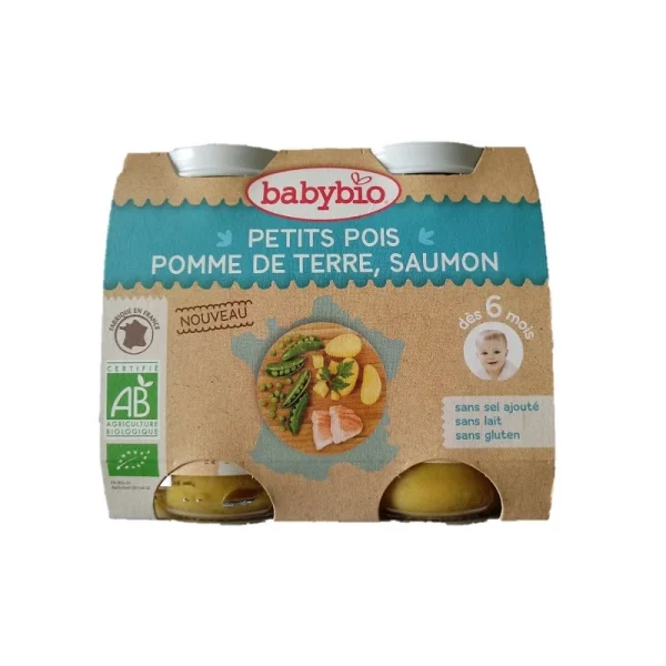 Babybio Petits Pois, Pomme de Terre et Saumon 2x200g
