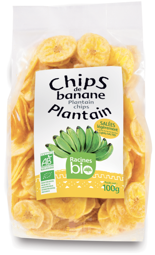 Racines Bio Chips de Banane Plantain Légèrement Salées 100G