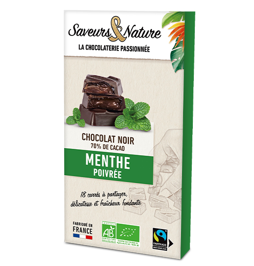 Saveurs et Nature Chocolat 70% Fourré Menthe Poivrée 80G