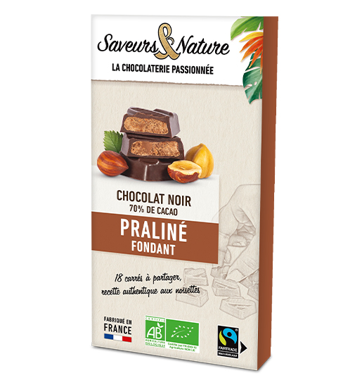 Saveurs et Nature Chocolat 70% Fourré Praliné Fondant 80G