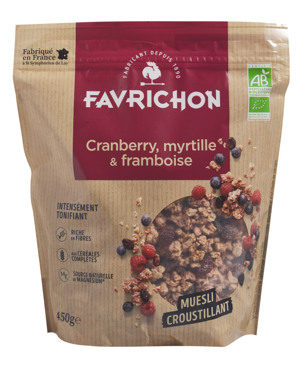 Favrichon Muesli Croustillant Cranberry Myrtille Framboise 450G