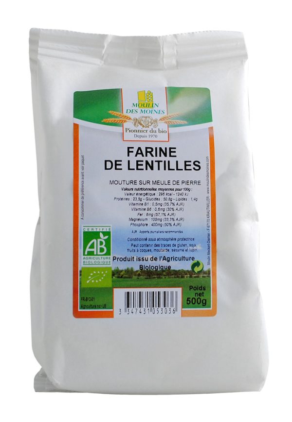Moulin des Moines Farine de Lentilles Vertes 500G