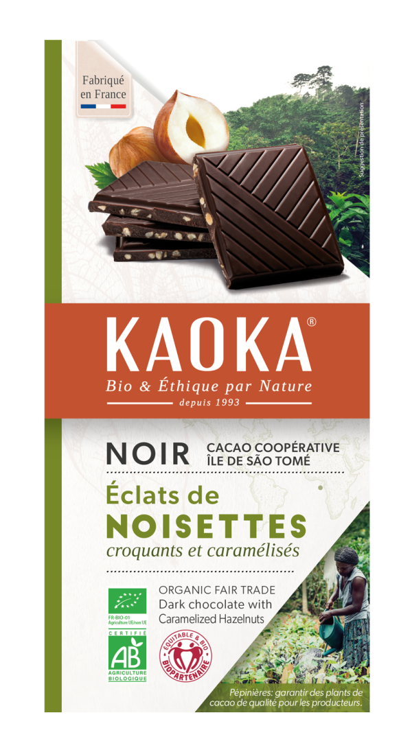 Kaoka Noir 66% Cacao aux Éclats de Noisettes Caramélisés 100G