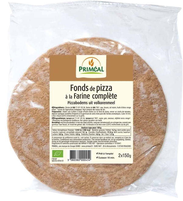 Primeal Fond de Pizza à la Farine Complète 2*150G