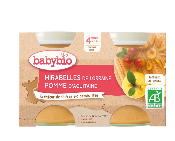Babybio Mirabelles de Lorraine Pomme de Nouvelle-Aquitaine 2X130G
