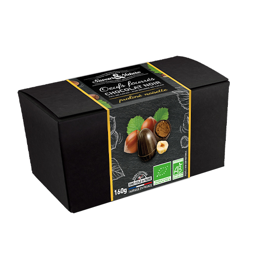 Saveurs et Nature Œufs Fourrage Praliné Noisette Enrobés de Chocolat Noir 160G