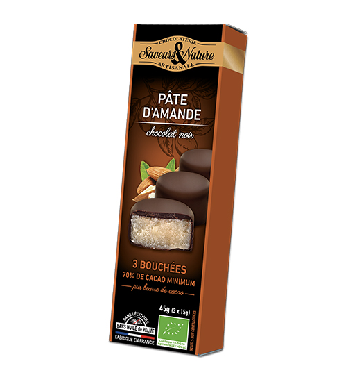 Saveurs et Nature Pâte d'Amande Enrobée de Chocolat Noir 45G