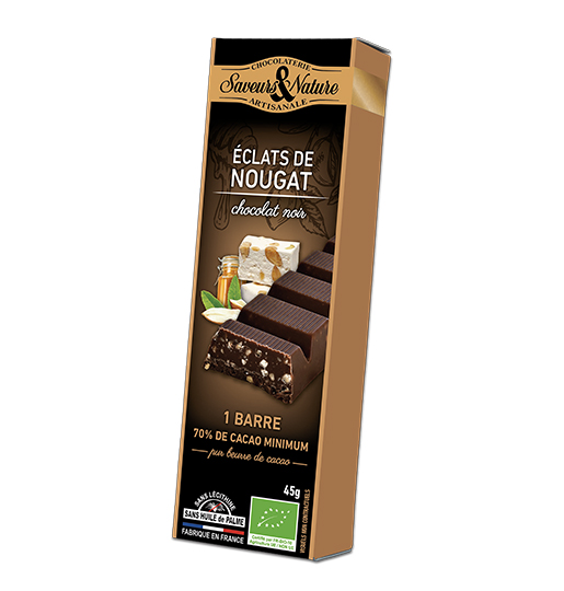 Saveurs et Nature Barre de Chocolat au Lait au Nougat de Montélimar 45G