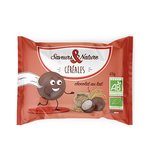 Saveurs et Nature Billes 3 Céréales Enrobées de Chocolat au Lait 45G