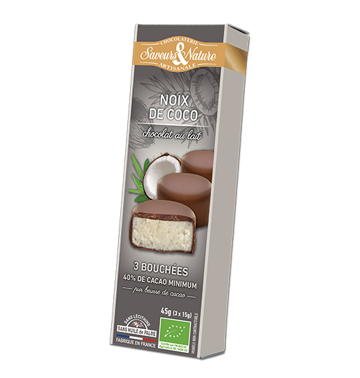 Saveurs et Nature Bouchées Coco Enrobées de Chocolat au Lait, 45G