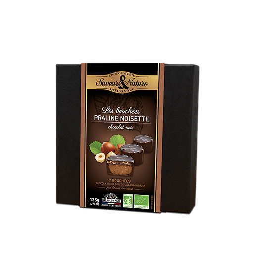 Saveurs & Nature Bouchées Praliné Noisette Enrobées de Chocolat Noir à 70% de Cacao, 135g
