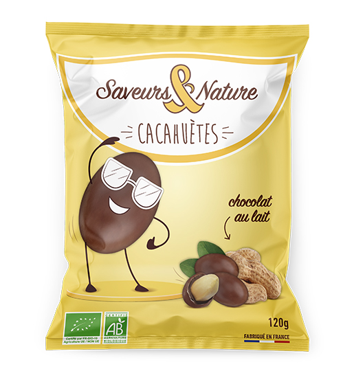 Saveurs et Nature Cacahuètes Enrobées de Chocolat au Lait 40% de Cacao Minimum, 120G