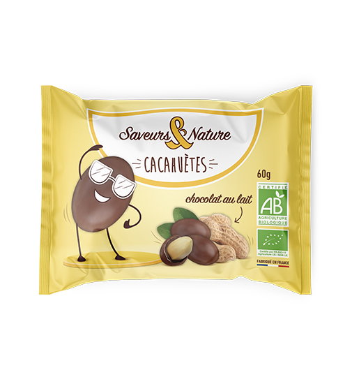 Saveurs et Nature Cacahuètes Enrobées de Chocolat au Lait 60G