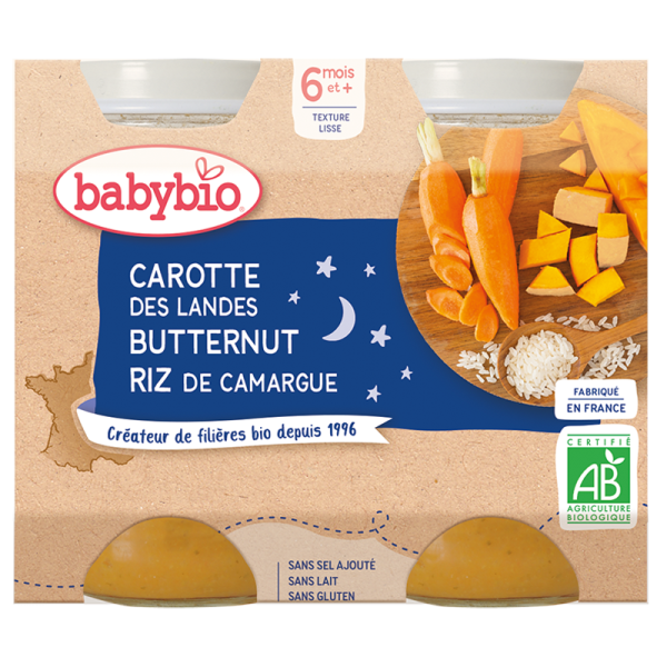 Babybio Carotte des Landes Courge Butternut & Riz de Camargue 2x200g