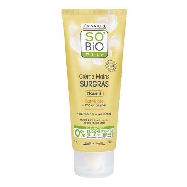So Bio  Crème Mains Surgras Karité - Peaux Sèches à Très Sèches – 75Ml