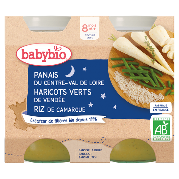 Babybio Panais de Centre-Val de Loire Haricots Verts de Vendée Riz de Camargue 2x200G