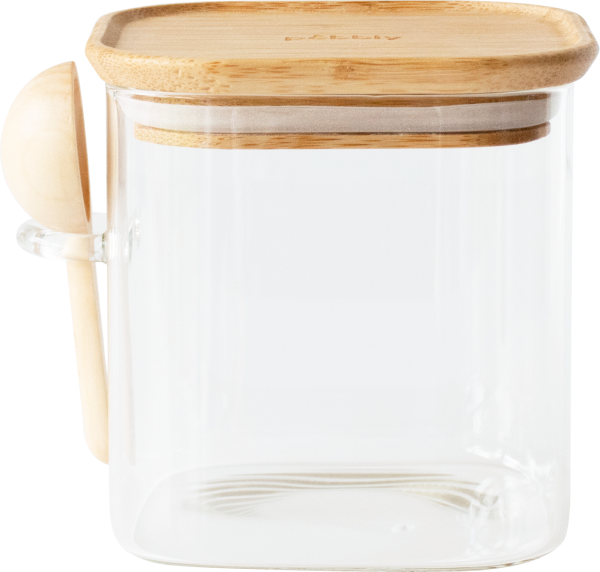 Pebbly Pot en Verre + Cuillére en Bomboo 800Ml