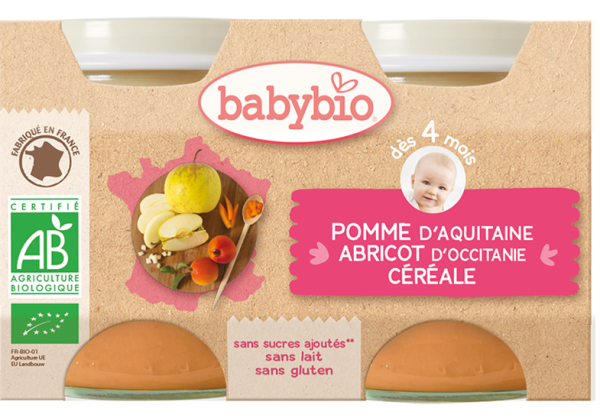 Babybio Pomme d'Aquitaine Abricot d'Occitanie Céréale 2X130G