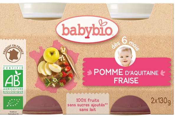 Babybio Pomme d'Aquitaine & Fraise 2X130G