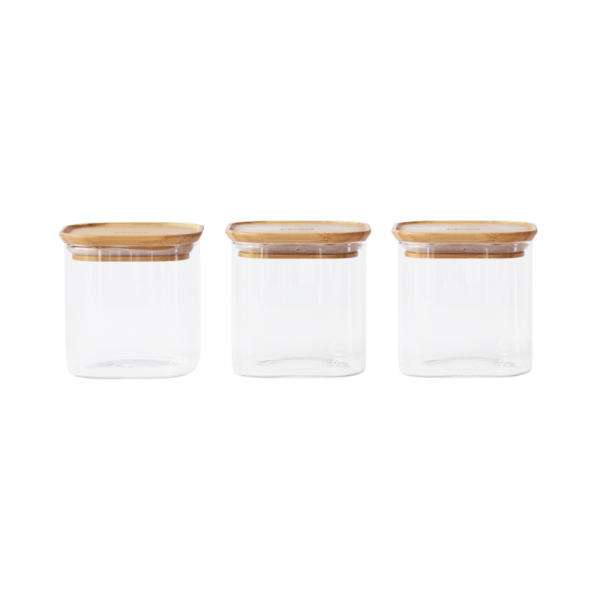 Pebbly Set de 3 Bocaux Carré en Verre 500Ml