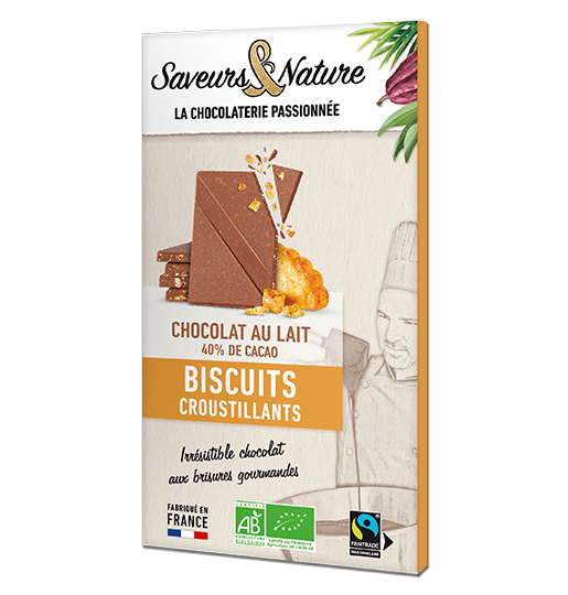Saveurs et Nature Tablette Lait 40% Biscuit 80G