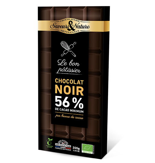 Saveurs et Nature Tablette Pâtissière de Chocolat Noir 56% 200G