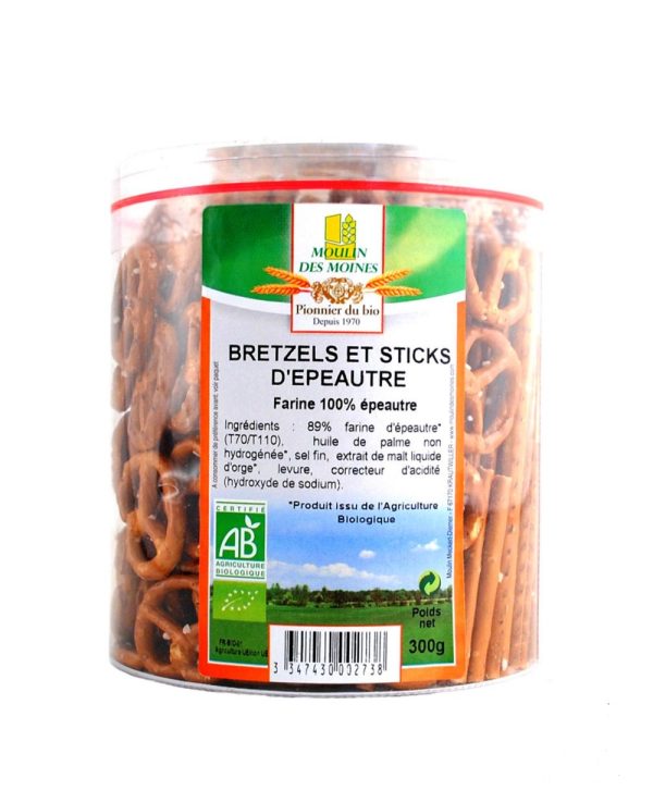 Moulin des Moines Tubo Bretzels & Sticks d'Épeautre à l'Huile d'Olive 290G