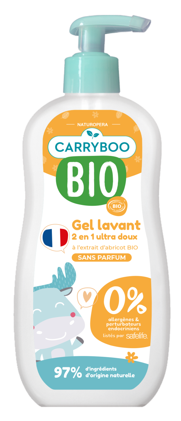 Carryboo Gel Lavant 2 En 1 Ultra Doux Abricot sans Parfum 500Ml