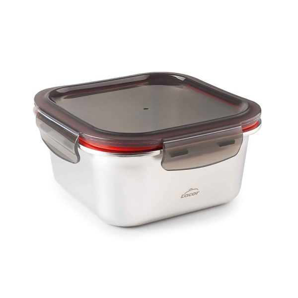 Black + Blum Boite  Alimentaire  Carre En Acier Inoxydable  Petite-Gris/Rouge