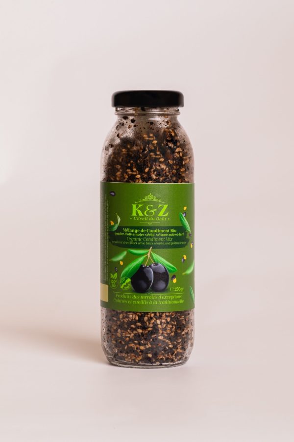 Kenz  Mélange De Condiment, Poudre d'Olive Noir  Séchée , Sésame Noir Et Doré Bio 150G