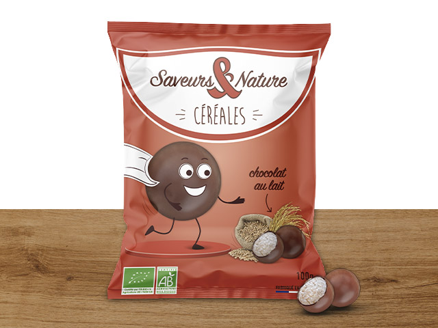 Saveurs et Nature Billes 3 Céréales Enrobées de Chocolat au Lait, 100G