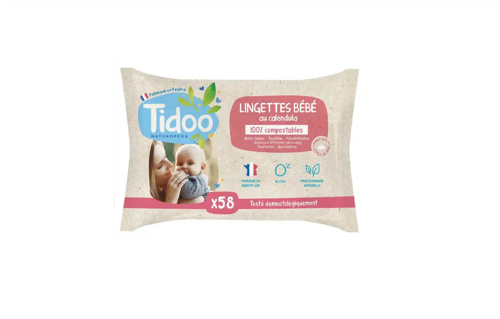 Tidoo Lingettes Compostables au Calendula et Parfum Naturel X58