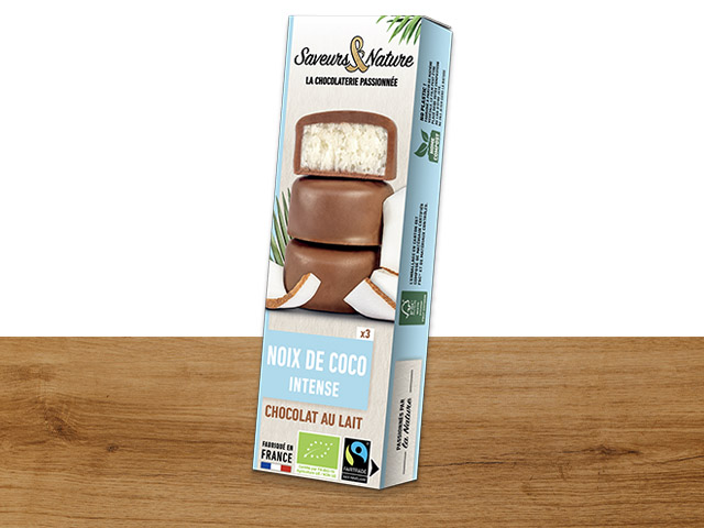 Saveurs et Nature Bouchées Coco Enrobées de Chocolat au Lait, 45G