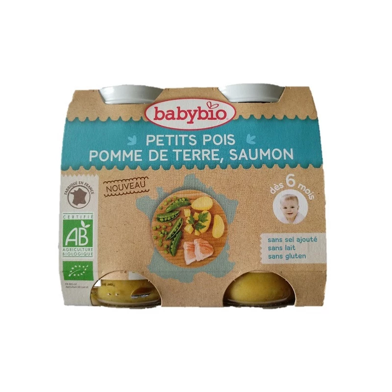 Babybio Petits Pois, Pomme de Terre et Saumon 2x200g