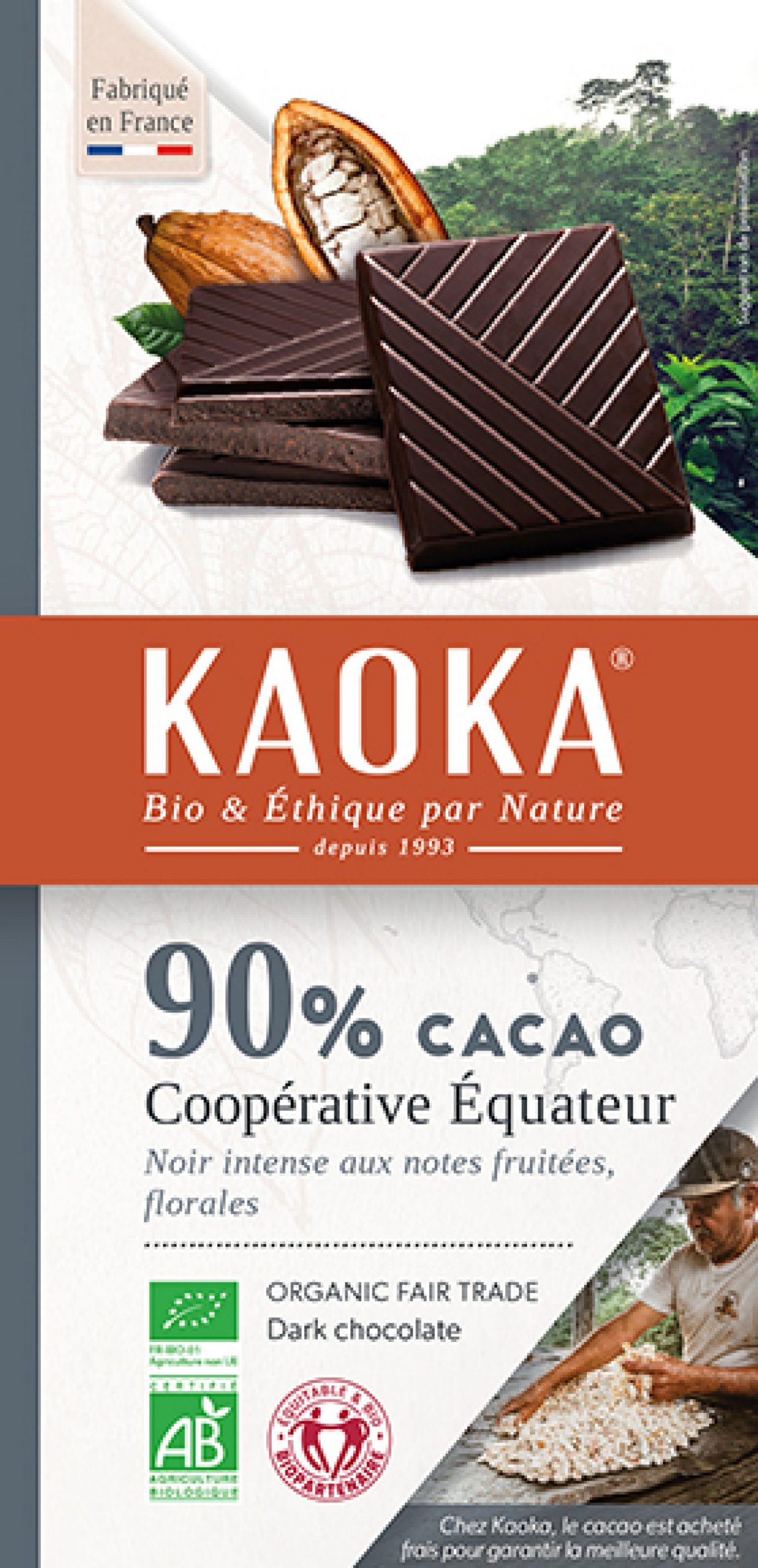 Kaoka Chocolat Noir 90% Équateur – Pure Pâte 100G
