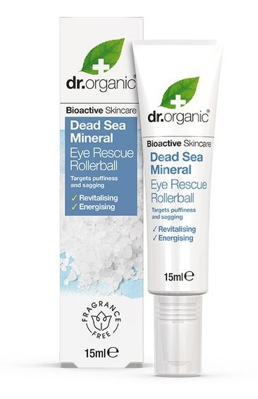 Dr Organic Rollerball de Sauvetage pour les Yeux aux Minéraux de la Mer Morte 15Ml