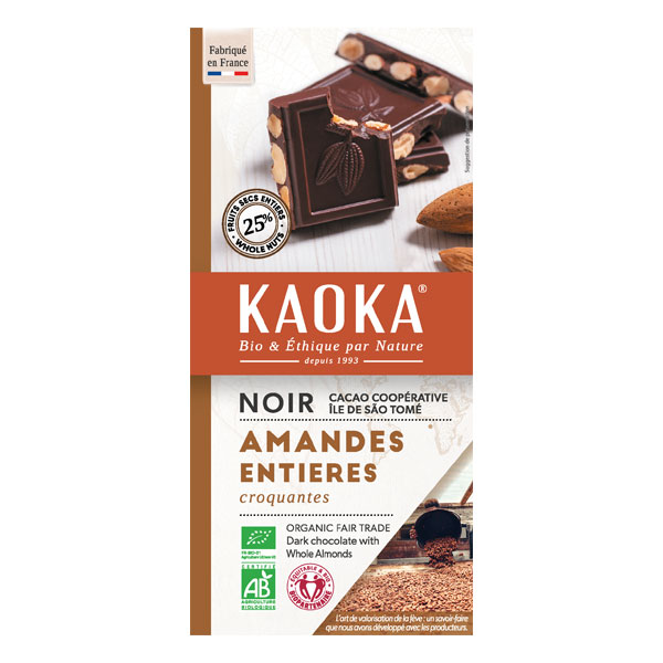 Kaoka Chocolat Noir Amandes Entières - 180G