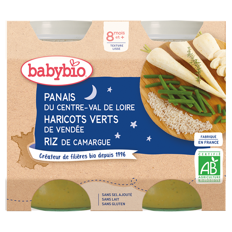 Babybio Panais de Centre-Val de Loire Haricots Verts de Vendée Riz de Camargue 2x200G