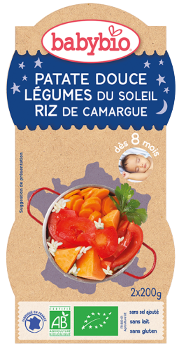 Babybio Patate Douce Légumes du Soleil Riz de Camargue 2X220G
