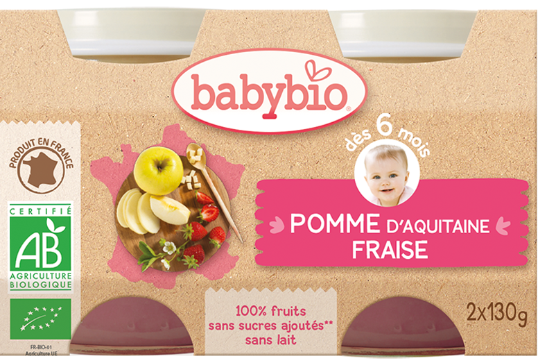 Babybio Pomme d'Aquitaine & Fraise 2X130G