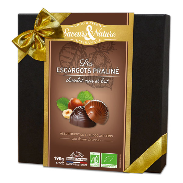 Saveurs et Nature Coffret 16 Escargots Pralinés Chocolat Noir au Lait 190G