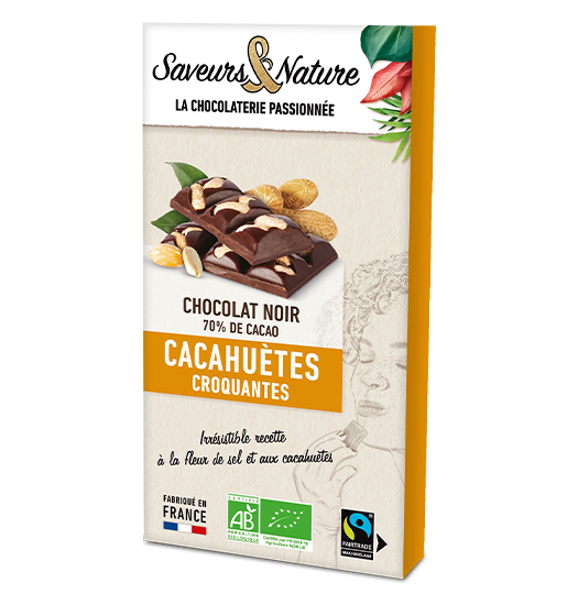 Saveurs et Nature Tablette 70% Incrustée Cacahuètes - 80G