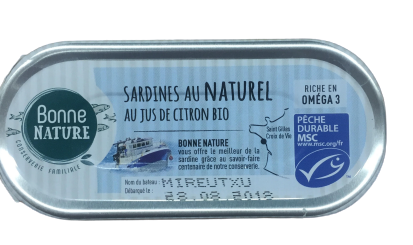 Bonne Nature Sardines au Naturel au Jus de Citron Bio 46G